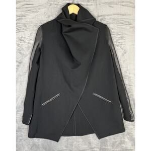 Spanx Ponte Faux Leather Sleeve Drape Front Stretch Jacket XS